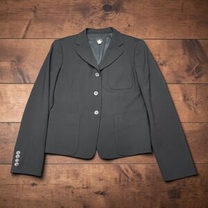 Vintage J.Crew Womens 3-Button Blazer Black Wool Suit Jacket Size 4 Made Europe